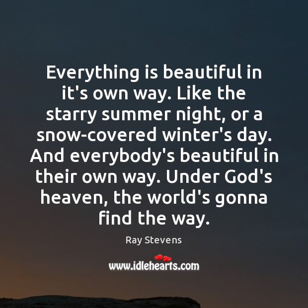 Everything is beautiful in it’s own way. Like the starry summer night, Ray Stevens Picture Quote