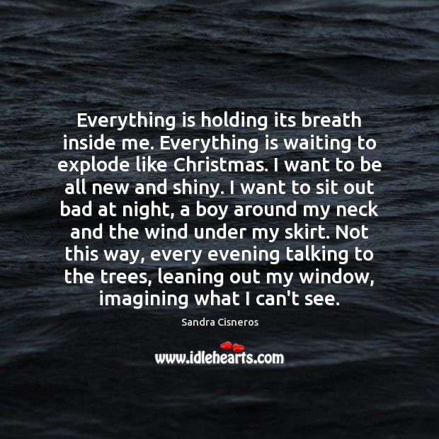 Everything is holding its breath inside me. Everything is waiting to explode Sandra Cisneros Picture Quote