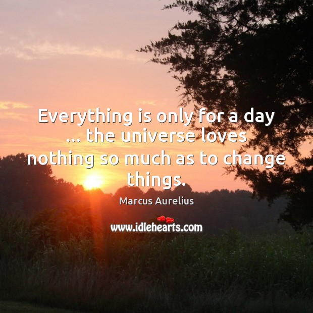 Everything is only for a day … the universe loves nothing so much as to change things. Marcus Aurelius Picture Quote