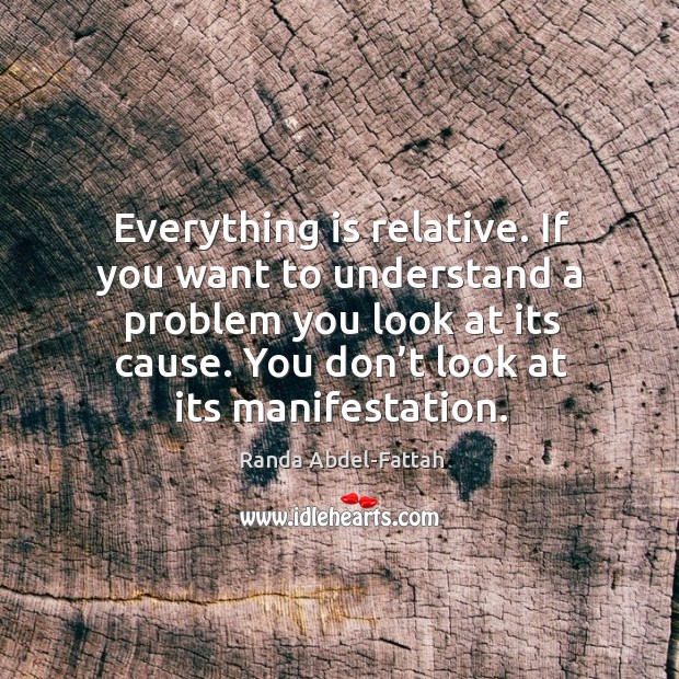 Everything is relative. If you want to understand a problem you look Randa Abdel-Fattah Picture Quote