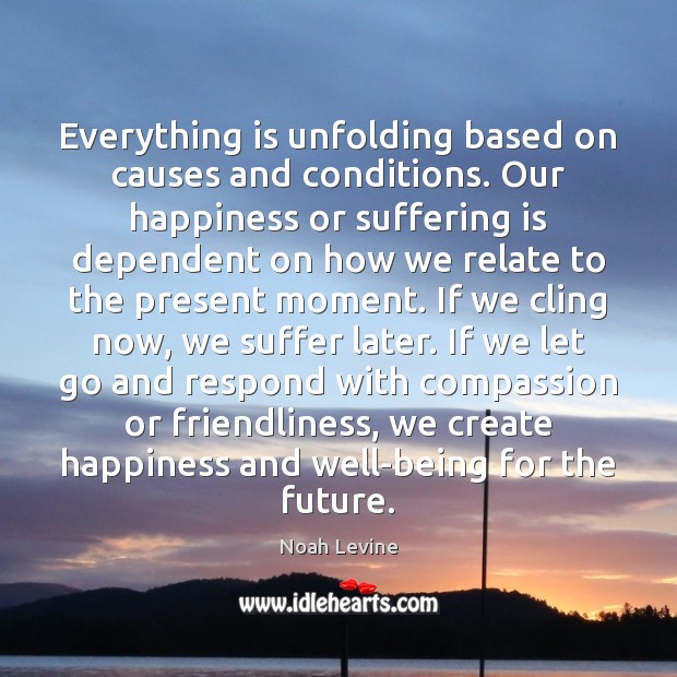 Everything is unfolding based on causes and conditions. Our happiness or suffering Noah Levine Picture Quote