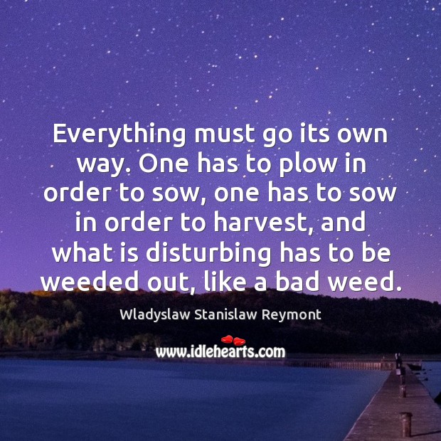 Everything must go its own way. One has to plow in order Wladyslaw Stanislaw Reymont Picture Quote