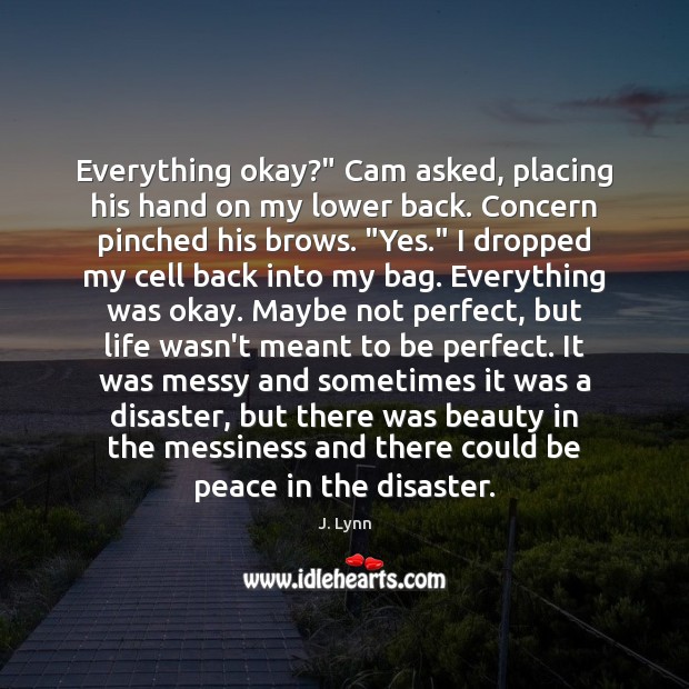 Everything okay?” Cam asked, placing his hand on my lower back. Concern J. Lynn Picture Quote