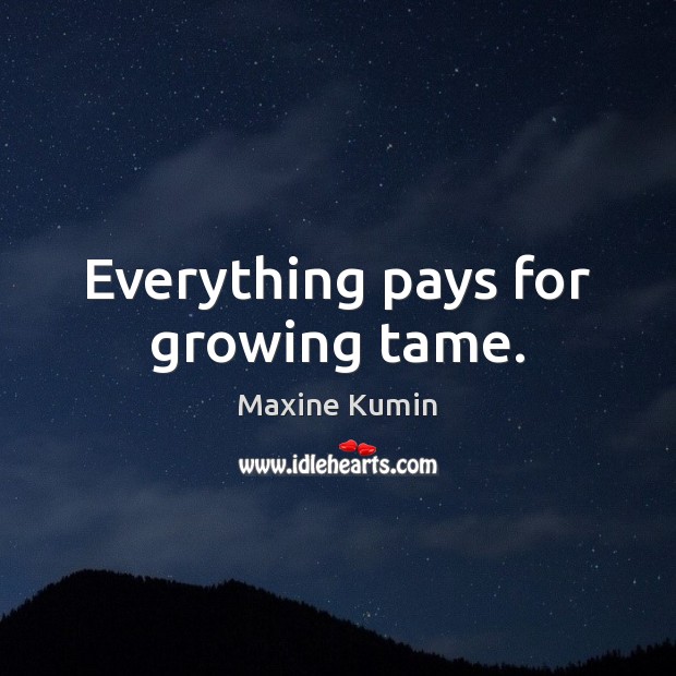 Everything pays for growing tame. Maxine Kumin Picture Quote