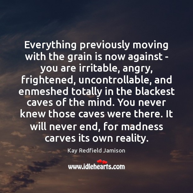 Everything previously moving with the grain is now against – you are Kay Redfield Jamison Picture Quote