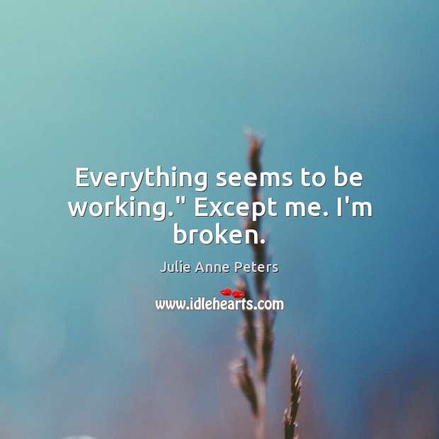 Everything seems to be working.” Except me. I’m broken. Julie Anne Peters Picture Quote