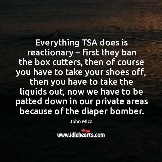 Everything tsa does is reactionary – first they ban the box cutters, then of course you John Mica Picture Quote