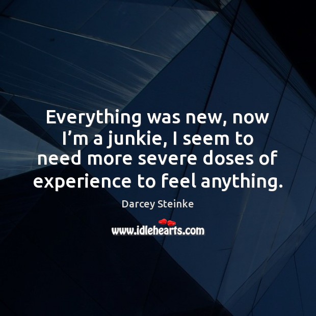 Everything was new, now I’m a junkie, I seem to need Darcey Steinke Picture Quote
