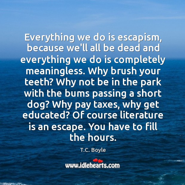 Everything we do is escapism, because we’ll all be dead and everything T.C. Boyle Picture Quote