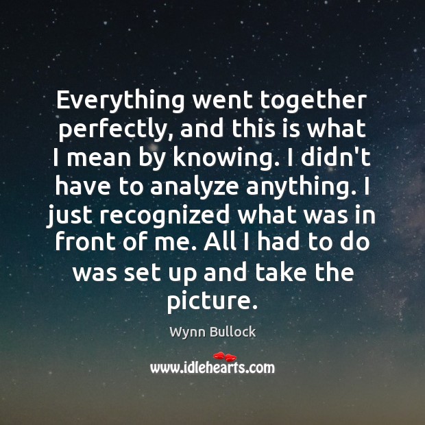 Everything went together perfectly, and this is what I mean by knowing. Wynn Bullock Picture Quote