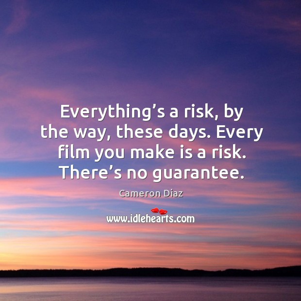 Everything’s a risk, by the way, these days. Every film you make is a risk. There’s no guarantee. Cameron Diaz Picture Quote
