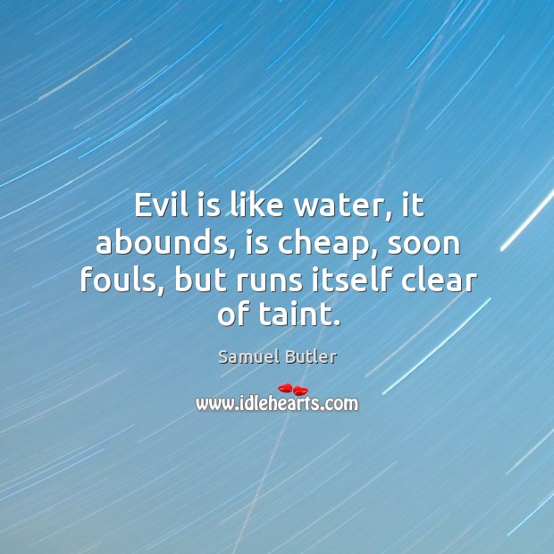 Evil is like water, it abounds, is cheap, soon fouls, but runs itself clear of taint. Samuel Butler Picture Quote