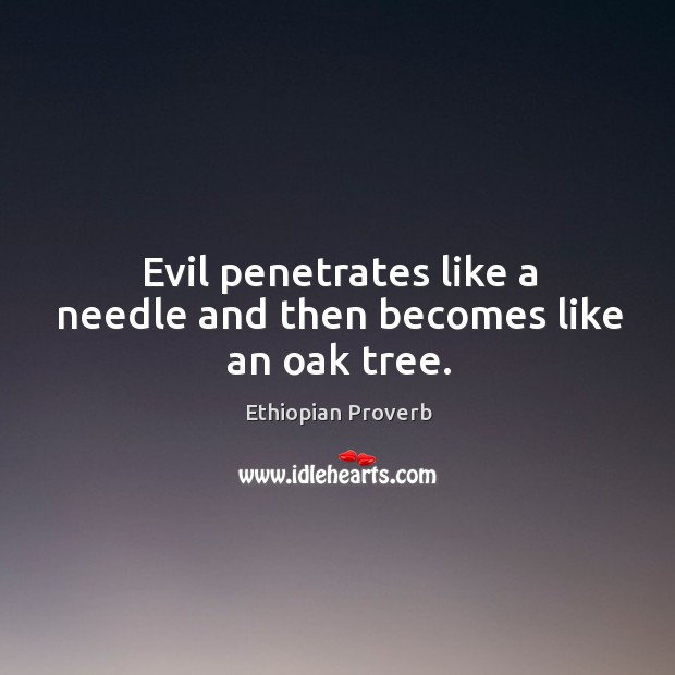 Evil penetrates like a needle and then becomes like an oak tree. Ethiopian Proverbs Image
