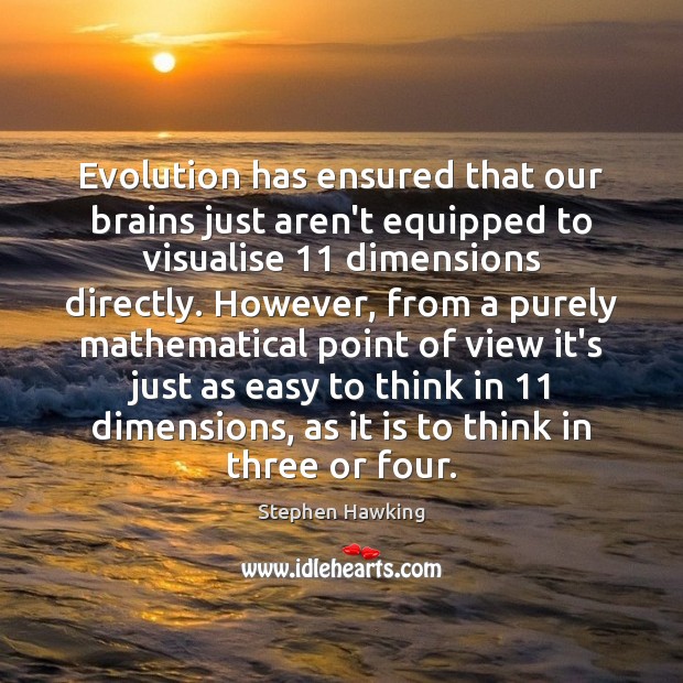 Evolution has ensured that our brains just aren’t equipped to visualise 11 dimensions Stephen Hawking Picture Quote