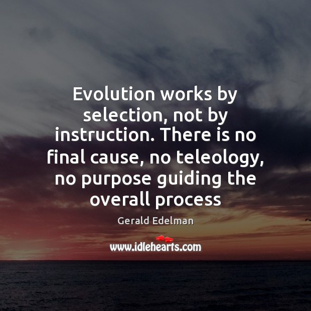 Evolution works by selection, not by instruction. There is no final cause, Gerald Edelman Picture Quote