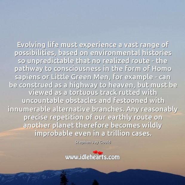 Evolving life must experience a vast range of possibilities, based on environmental 