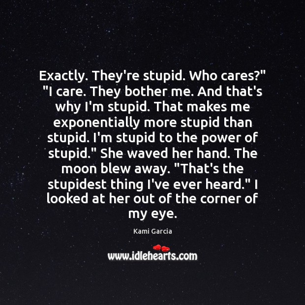 Exactly. They’re stupid. Who cares?” “I care. They bother me. And that’s Kami Garcia Picture Quote