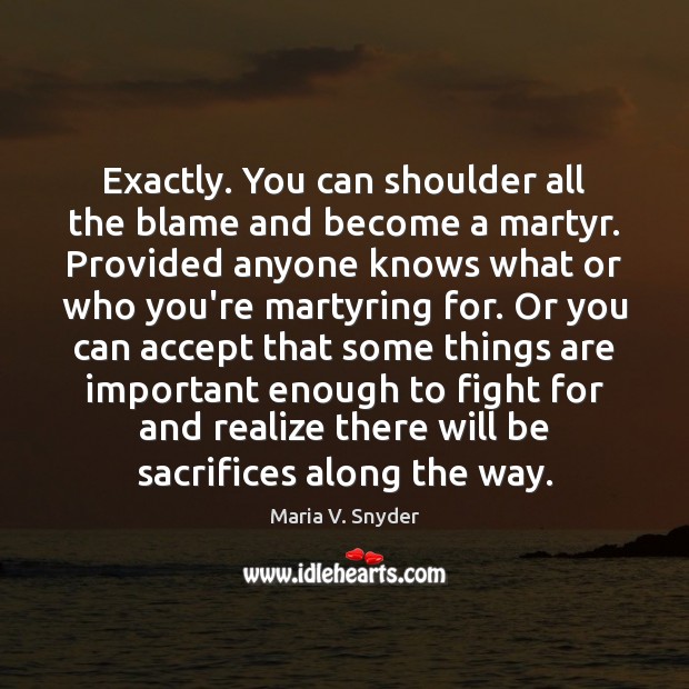 Exactly. You can shoulder all the blame and become a martyr. Provided Maria V. Snyder Picture Quote