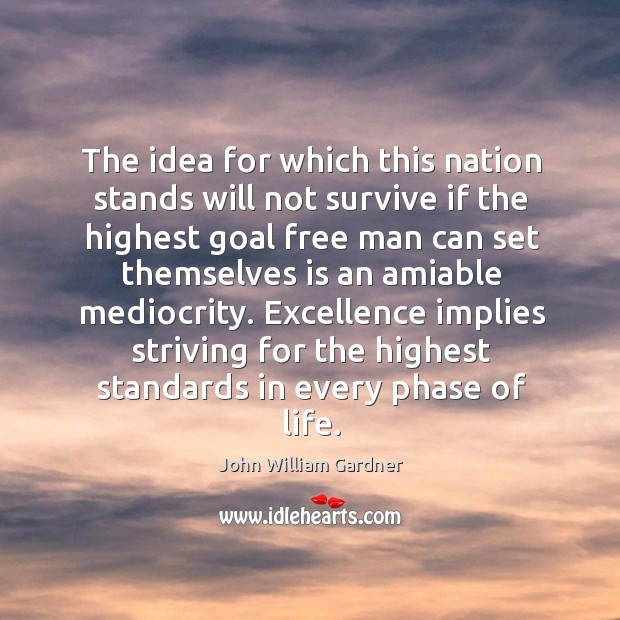 Excellence implies striving for the highest standards in every phase of life. John William Gardner Picture Quote