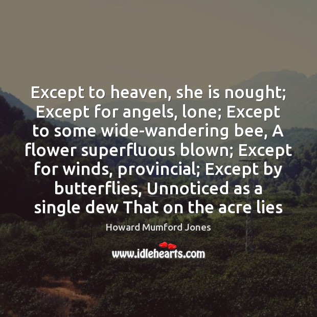 Except to heaven, she is nought; Except for angels, lone; Except to Image