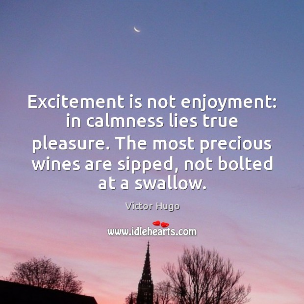 Excitement is not enjoyment: in calmness lies true pleasure. The most precious Victor Hugo Picture Quote