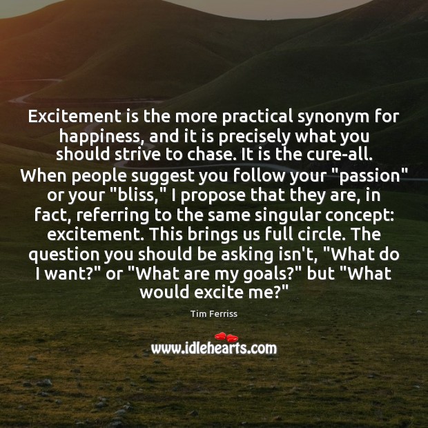 Excitement is the more practical synonym for happiness, and it is precisely Tim Ferriss Picture Quote