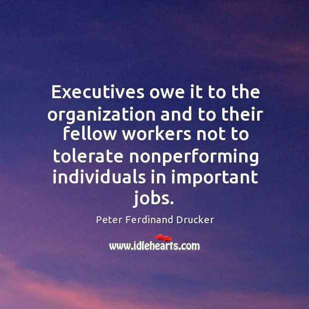 Executives owe it to the organization and to their fellow workers Peter Ferdinand Drucker Picture Quote