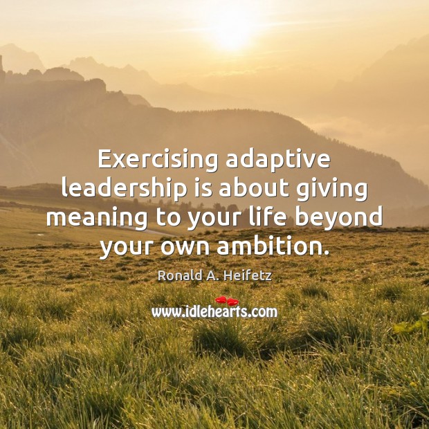 Exercising adaptive leadership is about giving meaning to your life beyond your Ronald A. Heifetz Picture Quote
