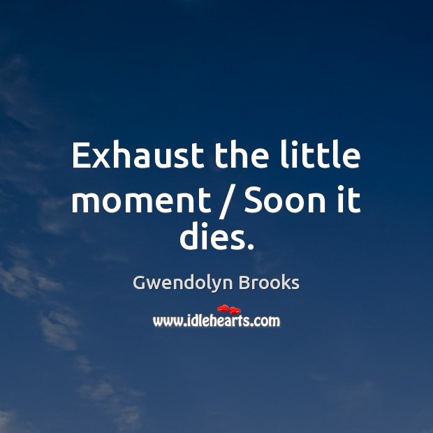 Exhaust the little moment / Soon it dies. Gwendolyn Brooks Picture Quote