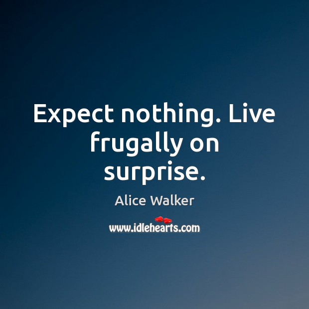 Expect nothing. Live frugally on surprise. Alice Walker Picture Quote