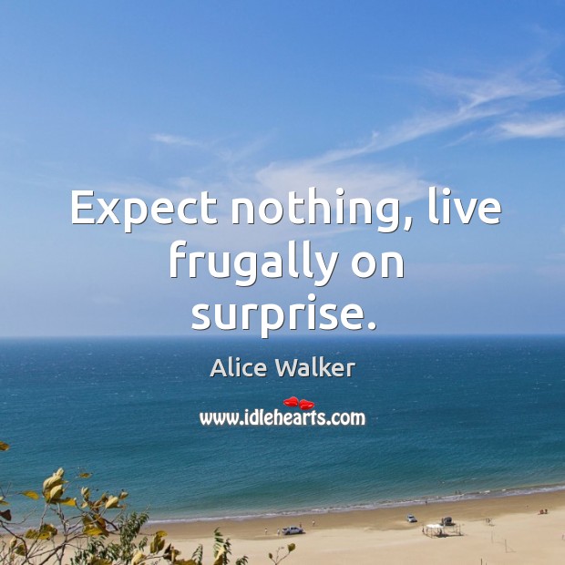 Expect nothing, live frugally on surprise. Alice Walker Picture Quote