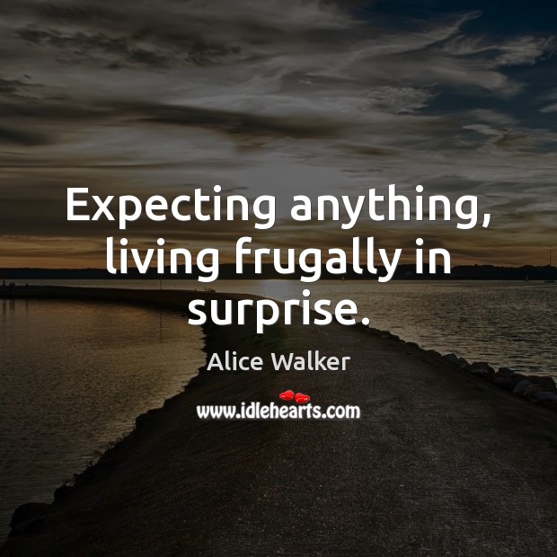 Expecting anything, living frugally in surprise. Alice Walker Picture Quote