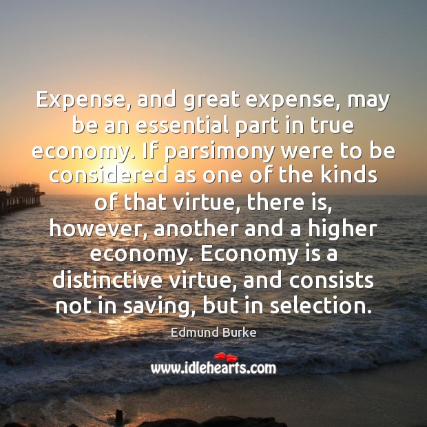 Expense, and great expense, may be an essential part in true economy. Edmund Burke Picture Quote