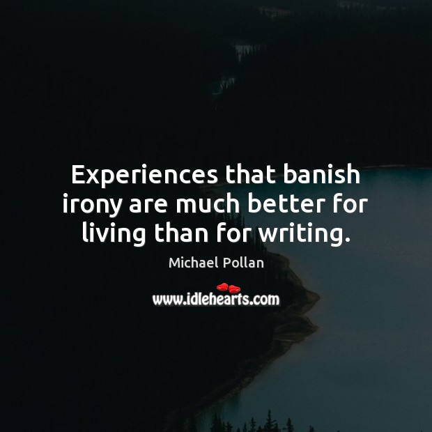 Experiences that banish irony are much better for living than for writing. Image