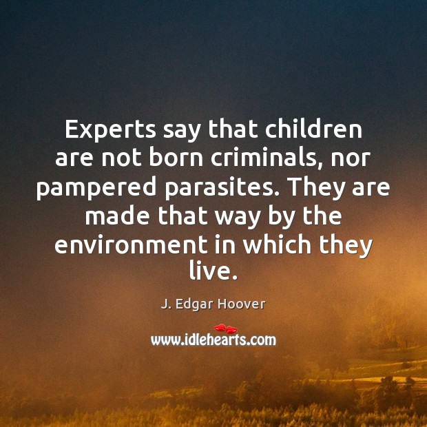 Experts say that children are not born criminals, nor pampered parasites. They J. Edgar Hoover Picture Quote