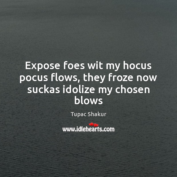 Expose foes wit my hocus pocus flows, they froze now suckas idolize my chosen blows Image