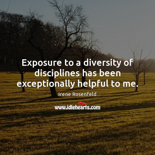 Exposure to a diversity of disciplines has been exceptionally helpful to me. 
