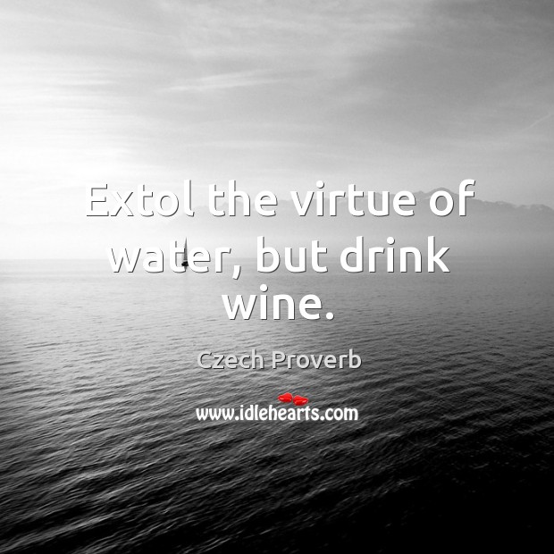 Extol the virtue of water, but drink wine. Czech Proverbs Image