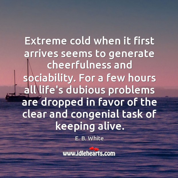 Extreme cold when it first arrives seems to generate cheerfulness and sociability. E. B. White Picture Quote