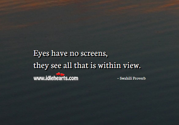 Eyes have no screens, they see all that is within view. Swahili Proverbs Image