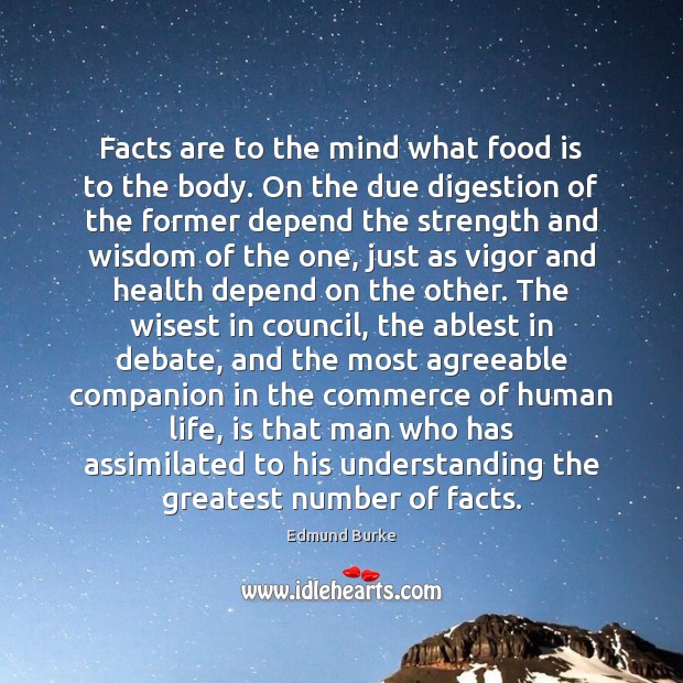 Facts are to the mind what food is to the body. On Edmund Burke Picture Quote