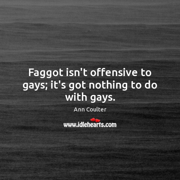 Faggot isn’t offensive to gays; it’s got nothing to do with gays. Offensive Quotes Image