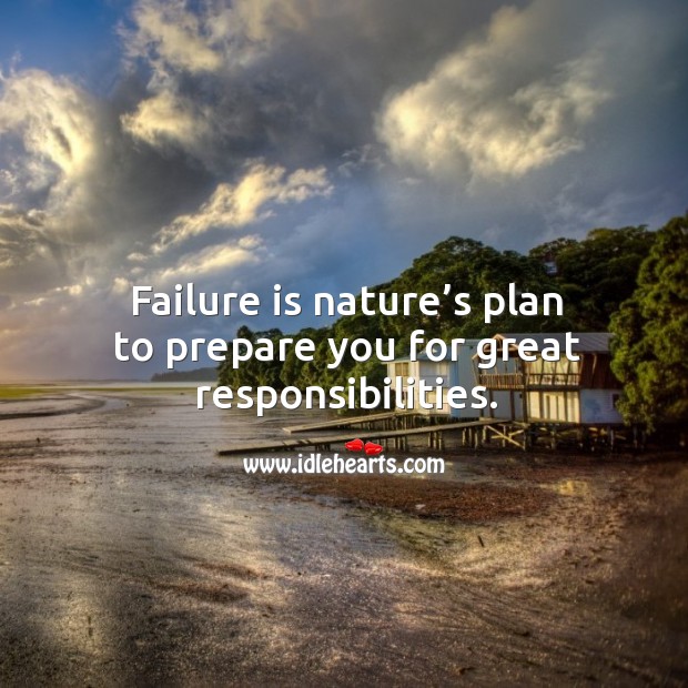 Failure is nature’s plan to prepare you for great responsibilities. Plan Quotes Image