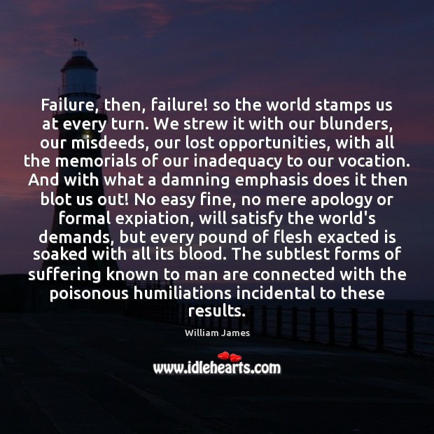 Failure, then, failure! so the world stamps us at every turn. We William James Picture Quote