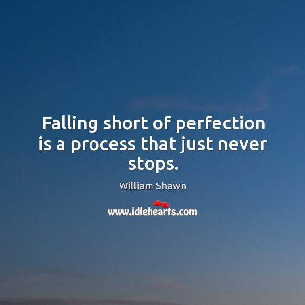 Falling short of perfection is a process that just never stops. William Shawn Picture Quote