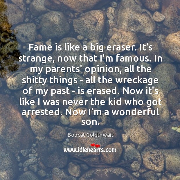 Fame is like a big eraser. It’s strange, now that I’m famous. Image