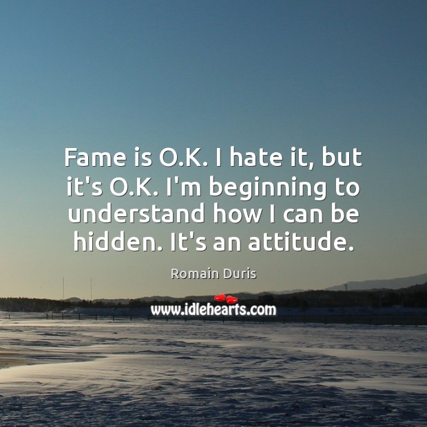 Fame is O.K. I hate it, but it’s O.K. I’m Romain Duris Picture Quote