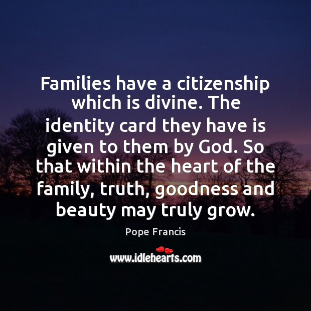 Families have a citizenship which is divine. The identity card they have Pope Francis Picture Quote