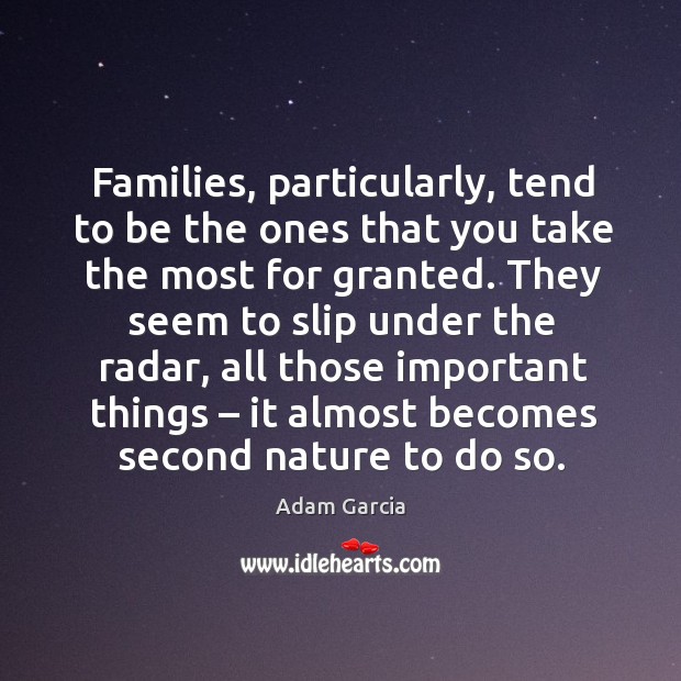 Families, particularly, tend to be the ones that you take the most for granted. Adam Garcia Picture Quote