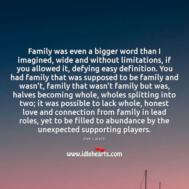Family was even a bigger word than I imagined, wide and without Deb Caletti Picture Quote